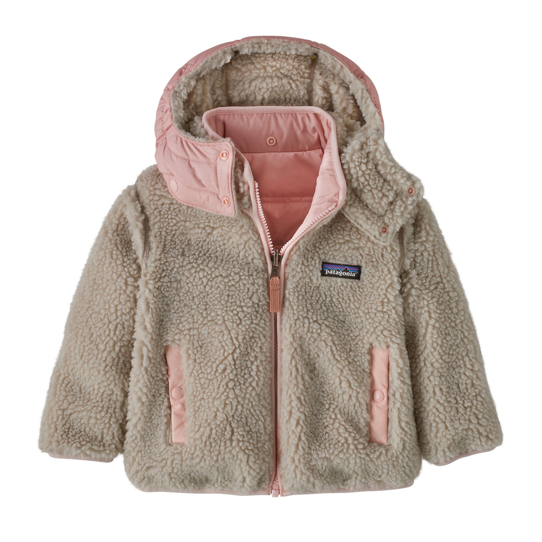 Patagonia Baby Reversible Tribbles Hoody - New Navy w/Mallow Pink