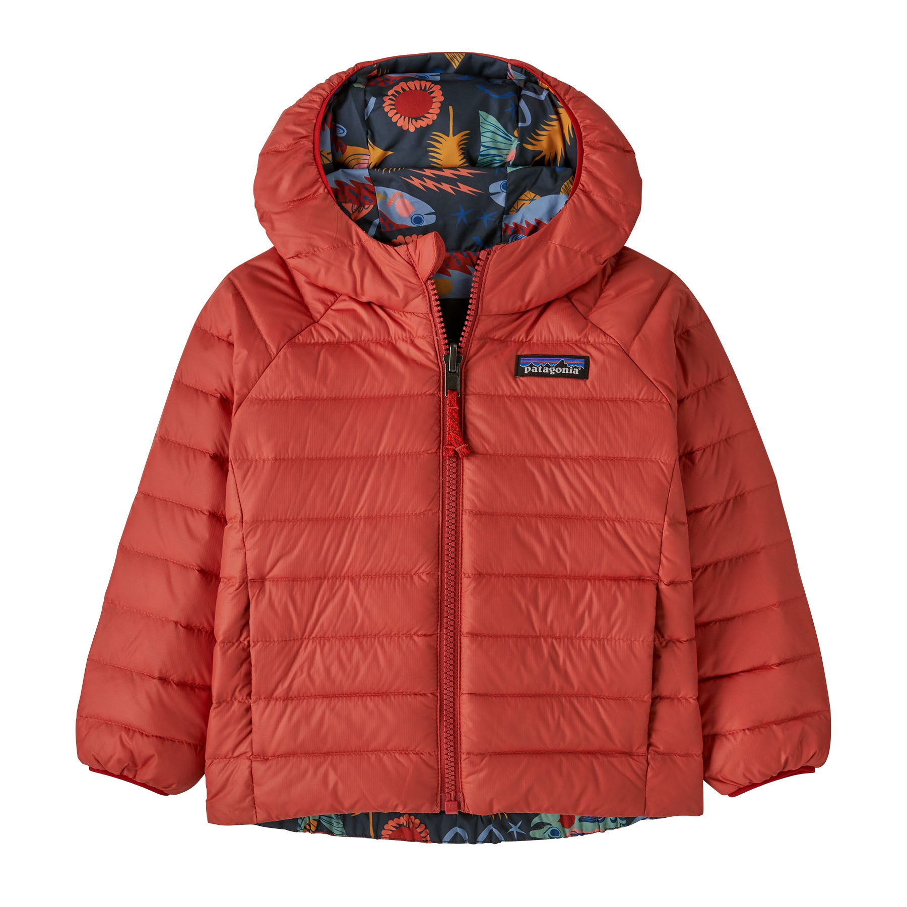 Patagonia Baby Reversible Down Sweater™ Hoody - Salmon Energy: Ink
